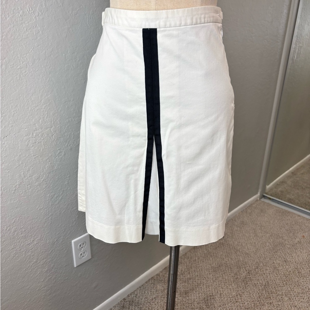 Vintage Ralph Lauren Golf White Cotton A-Line Skirt with Black Center Stripe